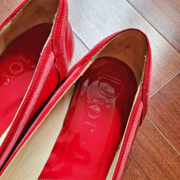 CHRISTIAN DIOR Vertigo red patent leather ballerina flats suede pink detail - Picture 2 of 11